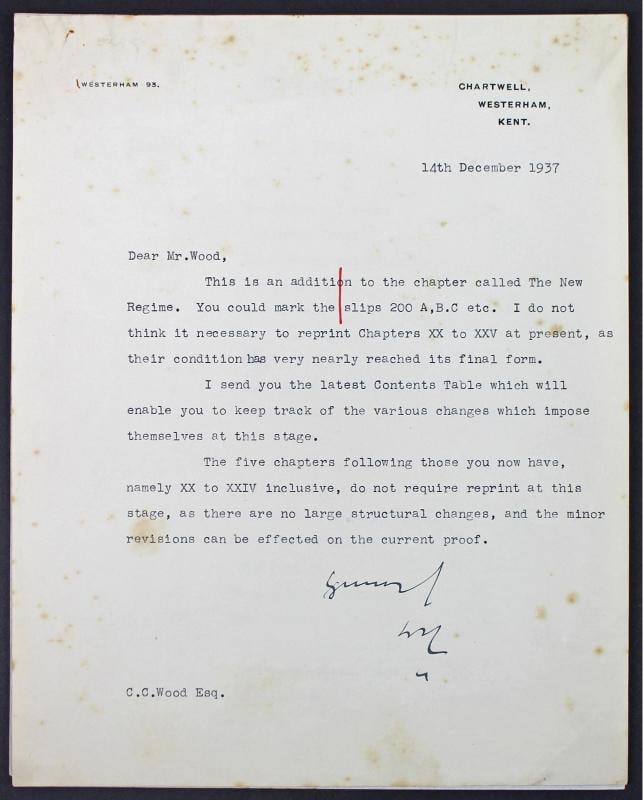Winston Churchill Signed Letter Dated 12/14/1937 (Beckett LOA) - 2