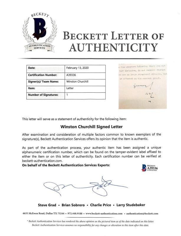 Winston Churchill Signed Letter Dated 12/14/1937 (Beckett LOA) - 6