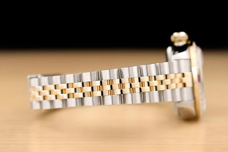ROLEX LADIES DATEJUST 69173 BLACK FACTORY DIAMOND DIAL 18K GOLD STEEL RUBY WATCH - 8