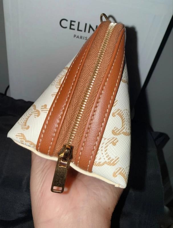 Celine Mini Triomphe Canvas Clutch on Chain White & Tan - 8