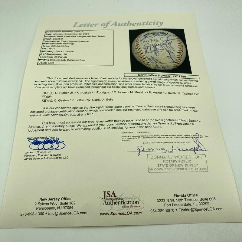 1994 All Star Game Team Signed Baseball With 26 Signatures Including Kirby Puckett & Cal Ripken Jr. - 12