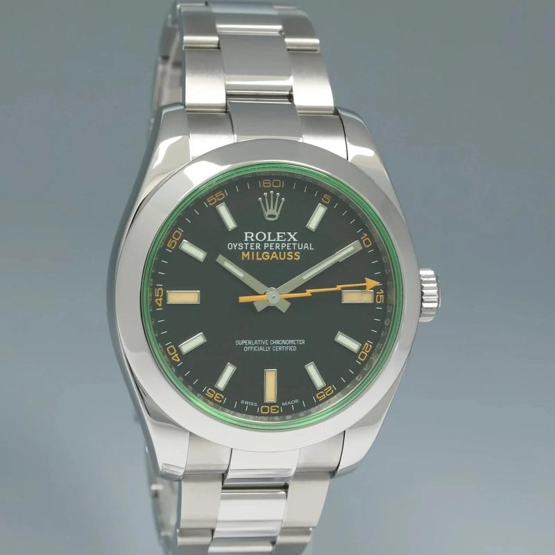MINT PAPERS Rolex Milgauss Green Anniversary Orange Black 116400GV Steel Watch - 3