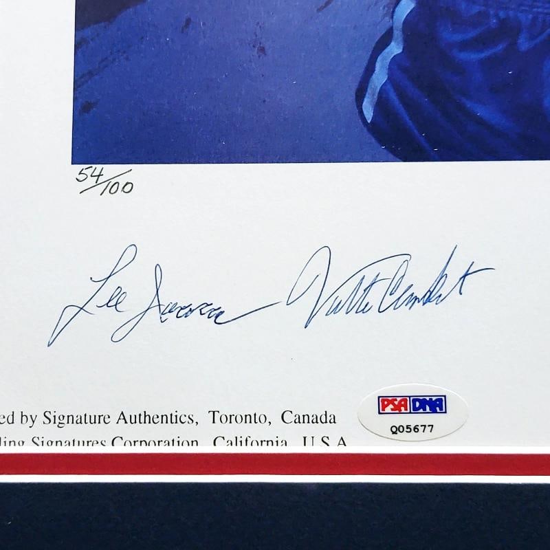 Multi-Signed Framed 19x22 Lithograph Photo With 7 Signatures Including Neil Armstrong, Muhammad A... - 7