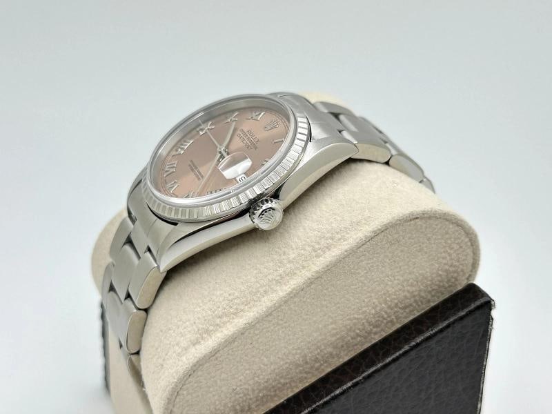 Rolex Datejust 16220 Rose Salmon Pink Roman Dial Engine Turn Steel Box Papers - 4