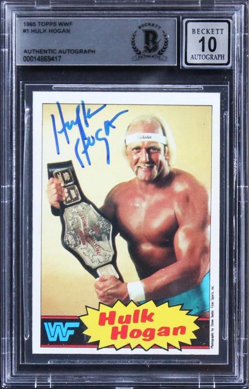 Hulk Hogan Signed 1985 Topps WWF #16 Yellow Back Rookie Card Auto 10 BAS Slabbed: League: Wrestling,Sport: Wrestling,Product: Photo,Original/Reprint: Original,Player: Hulk Hogan,Autograph Authentication: Beckett,PRODUCT_COA: Beckett,PRODUCT_SIGNED_BY_NAME: Hulk Hogan,Country of