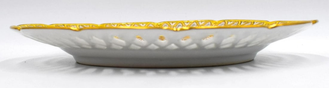 Set of 6 Dresden Yellow Hand Painted Pierced Cabinet Plates, Circa 1900 - 11