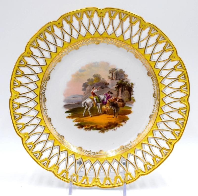 Set of 6 Dresden Yellow Hand Painted Pierced Cabinet Plates, Circa 1900 - 4
