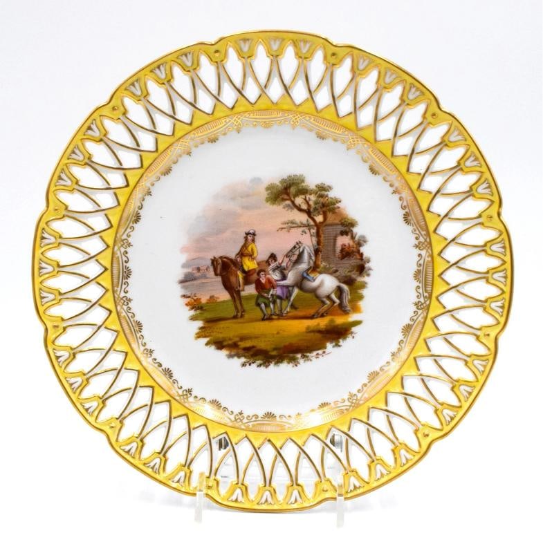 Set of 6 Dresden Yellow Hand Painted Pierced Cabinet Plates, Circa 1900 - 7
