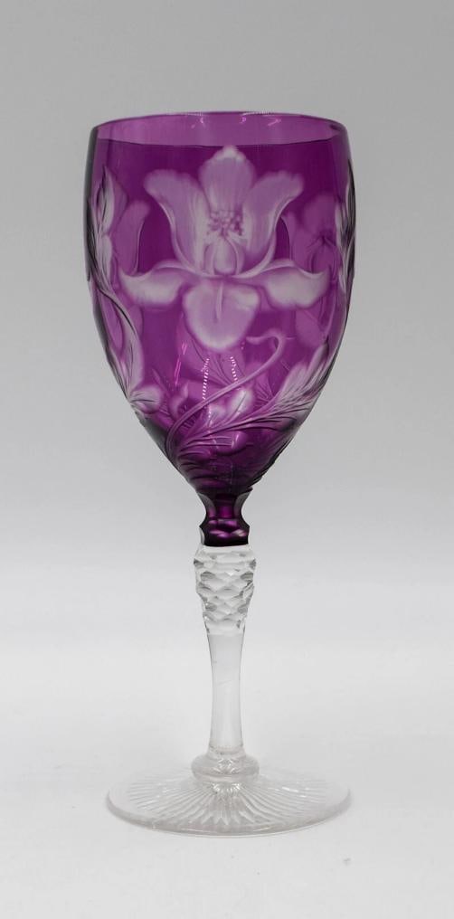 Stevens and Williams Purple Cut to Clear Cut Glass Wine Iris, Circa 1920 (1 of 9)