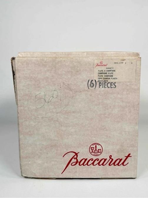 NOS NEW! Baccarat French Cut Crystal Nancy Champagne Flute Set of 6 In Box 1980s - 10