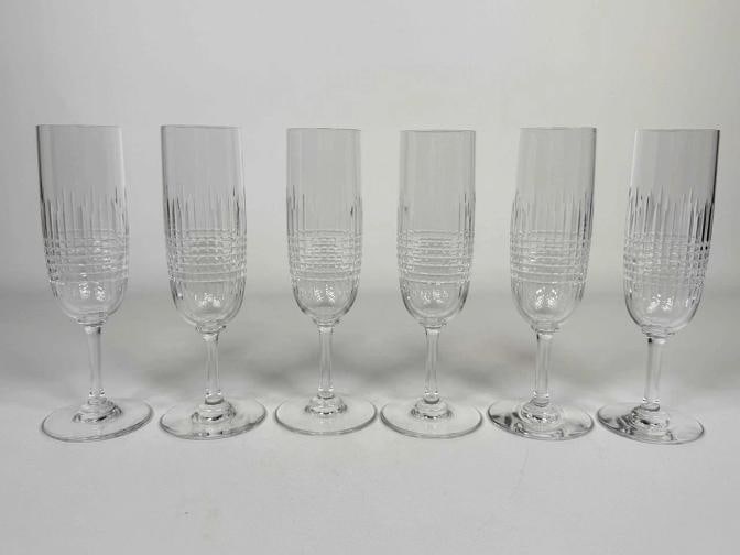 NOS NEW! Baccarat French Cut Crystal Nancy Champagne Flute Set of 6 In Box 1980s - 2