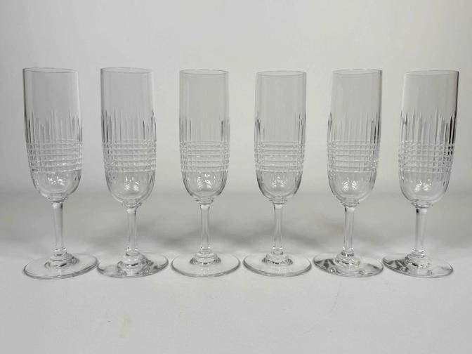 NOS NEW! Baccarat French Cut Crystal Nancy Champagne Flute Set of 6 In Box 1980s - 3