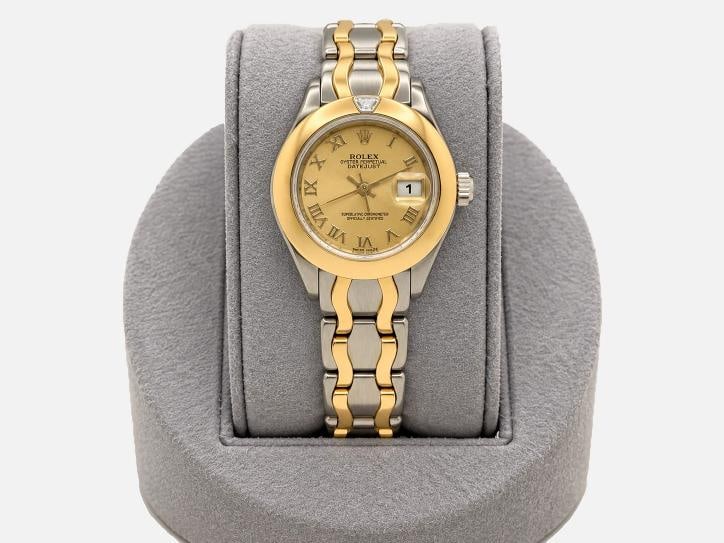 Rolex Datejust Pearlmaster 69329 29mm Champagne Roman Dial 18k Double Gold Box - 2
