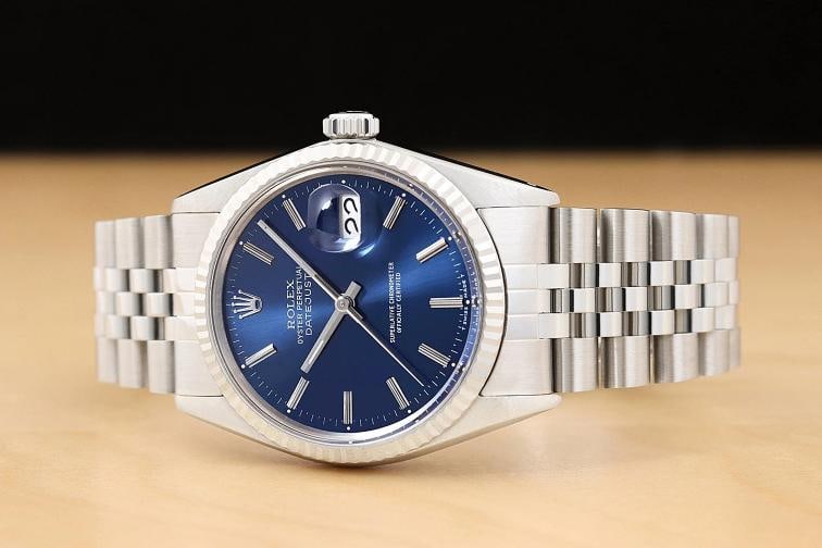 ROLEX MENS DATEJUST 16014 BLUE 18K WHITE GOLD STAINLESS STEEL QUICKSET WATCH - 2