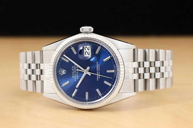 ROLEX MENS DATEJUST 16014 BLUE 18K WHITE GOLD STAINLESS STEEL QUICKSET WATCH - 3