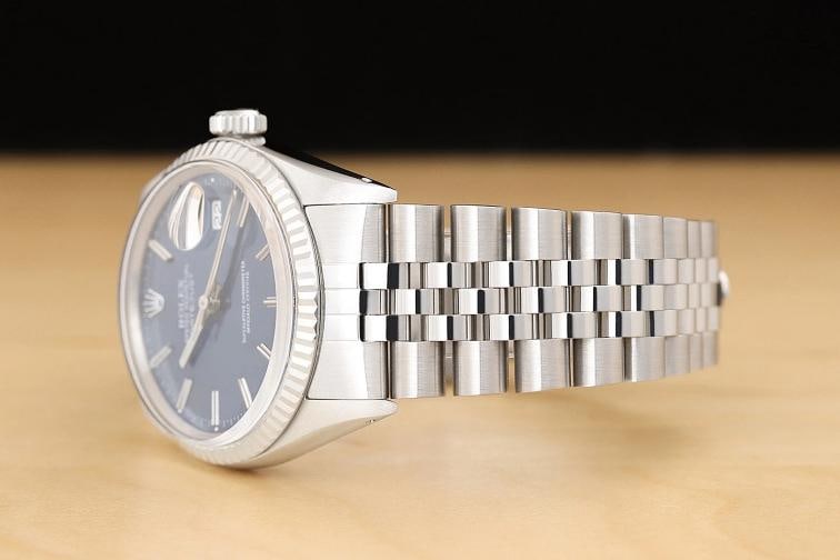 ROLEX MENS DATEJUST 16014 BLUE 18K WHITE GOLD STAINLESS STEEL QUICKSET WATCH - 4