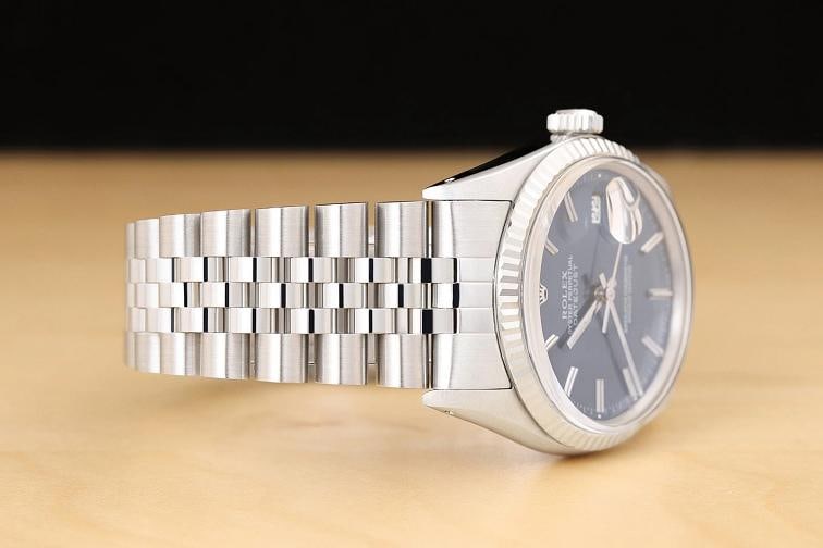 ROLEX MENS DATEJUST 16014 BLUE 18K WHITE GOLD STAINLESS STEEL QUICKSET WATCH - 6