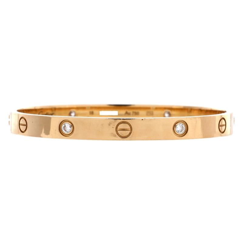 Cartier Love 4 Diamond Bracelet 18K Yellow Gold with Diamonds: Measurements: Circumference: 6.75 ", Width: 6.00 mm . Condition: Pre-owned - Good,Brand: Cartier,Main Stone: Diamond,Metal: 18K Yellow Gold,Metal Purity: 18K,Style: Bracelet,Type: Bracelet,Color: