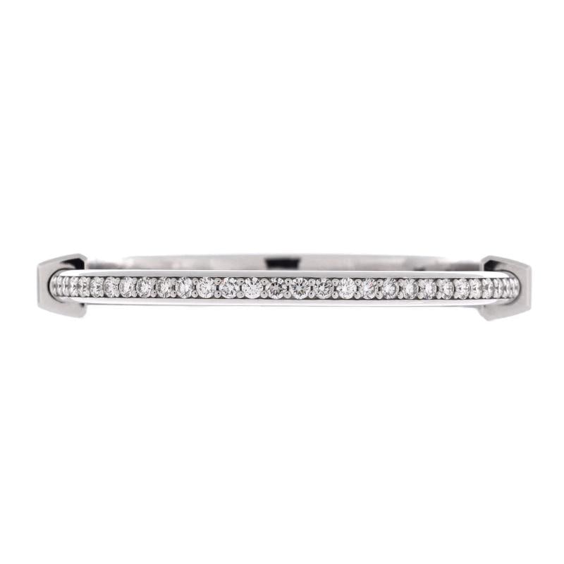 Tiffany & Co. Lock Bangle Bracelet 18K White Gold with Pave Diamonds: Measurements: Circumference: 6.25 ", Width: 6.6 mm . Condition: Pre-owned - Good,Brand: Tiffany & Co.,Main Stone: Diamond,Metal: 18K White Gold,Metal Purity: 18K,Style: Bangle,Type: Bracelet,Color:
