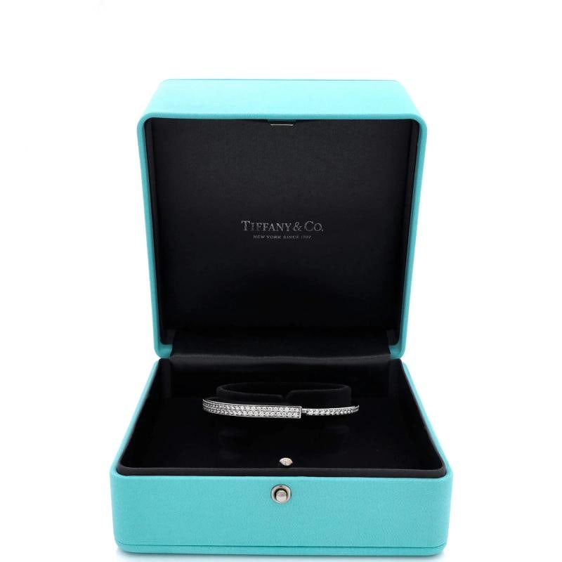 Tiffany & Co. Lock Bangle Bracelet 18K White Gold with Pave Diamonds - 2