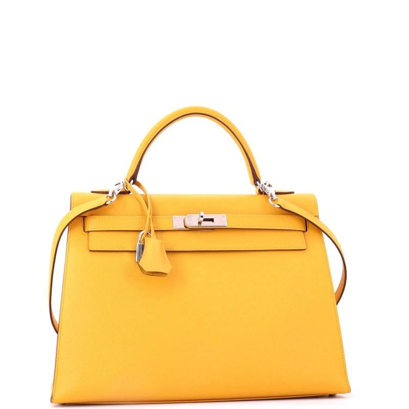 Hermes Kelly Handbag Yellow Epsom with Palladium Hardware 32 - 2