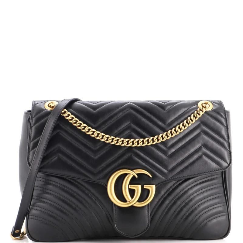 Gucci GG Marmont Flap Bag Matelasse Leather Large: Measurements: Handle Drop 12", Height 10", Width 13", Depth 4", Strap Drop 21.5" Condition: Pre-owned - Excellent,Brand: Gucci,Exterior Material: Leather,Style: Shoulder Bags,Exterior Color: