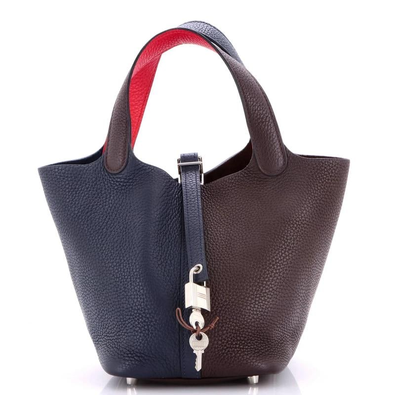 Hermes Casaque Picotin Lock Bag Clemence PM: Accessories: Lock, Keys Measurements: Height 7", Width 7", Depth 5.5"Condition: Pre-owned - Excellent,Brand: Hermes,Exterior Material: Leather,Style: Bucket,Exterior Color: Blue,Department: