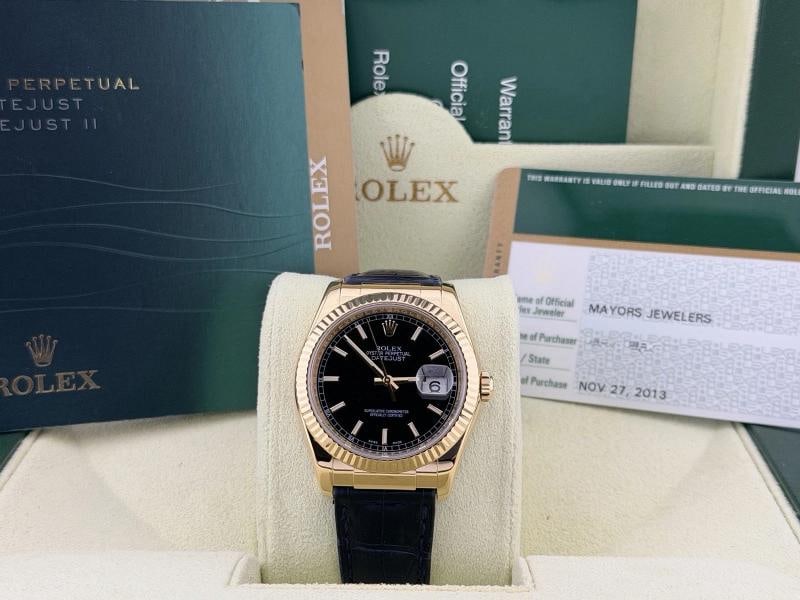 Rolex Datejust 116138 36mm Black Dial 18k Yellow Gold Box Paper - 9