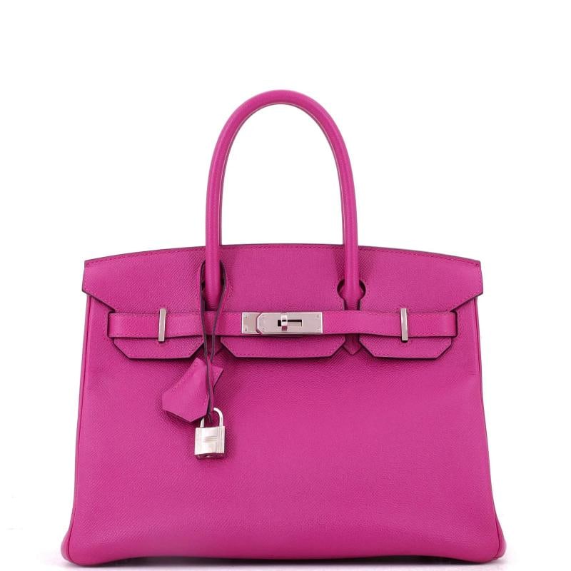 Hermes Birkin Handbag Pink Epsom with Palladium Hardware 30: Accessories: Dust Bag, Lock, Keys, Clochette Measurements: Handle Drop None", Height 9", Width 12", Depth 6", Strap Drop None". Condition: Pre-owned - Excellent,Brand: Hermes,Exterior Material: Leathe