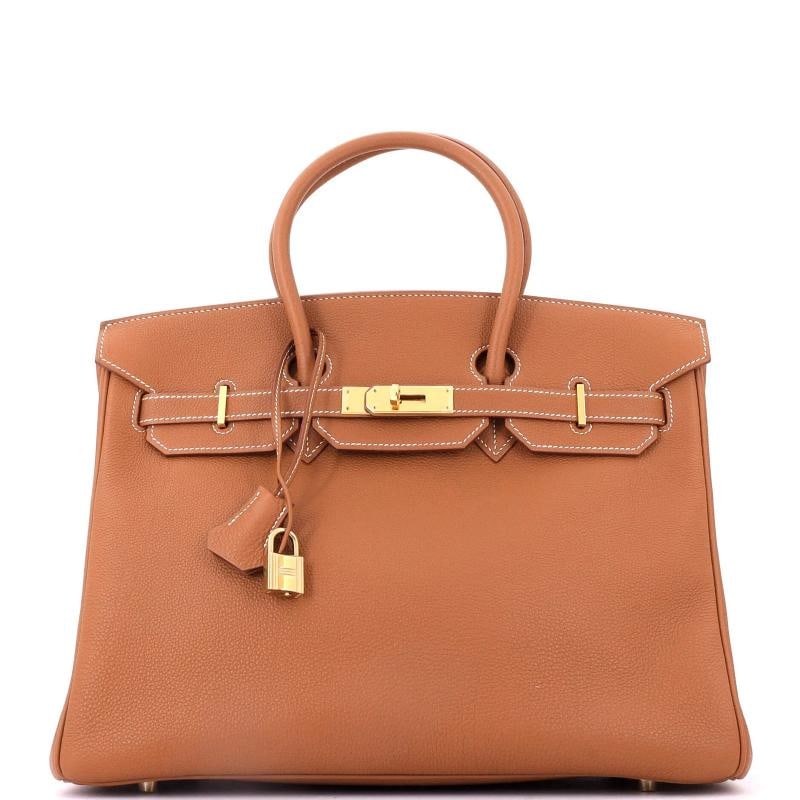 Hermes Birkin Handbag Brown Togo with Gold Hardware 35: Accessories: Keys, Box, Clochette, Lock, Dust Bag Measurements: Handle Drop None", Height 10", Width 13.5", Depth 7", Strap Drop None". Condition: Pre-owned - Good,Brand: Hermes,Exterior Material: