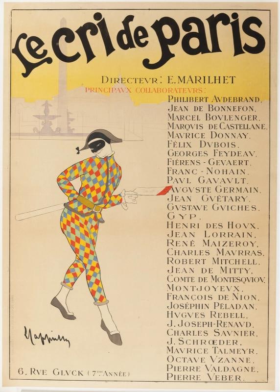 Original Vintage Poster - L. Cappiello - le Cri de Paris - Newspaper - 1901: Condition: Used,Features: Signed,Width (Inches): 44.3,Listed By: Dealer or Reseller,Subject: Newspaper,Size: Large (up to 60in.),Height (Inches): 62.6,Date of Creation: 1900-1949,Artist: Leonetto