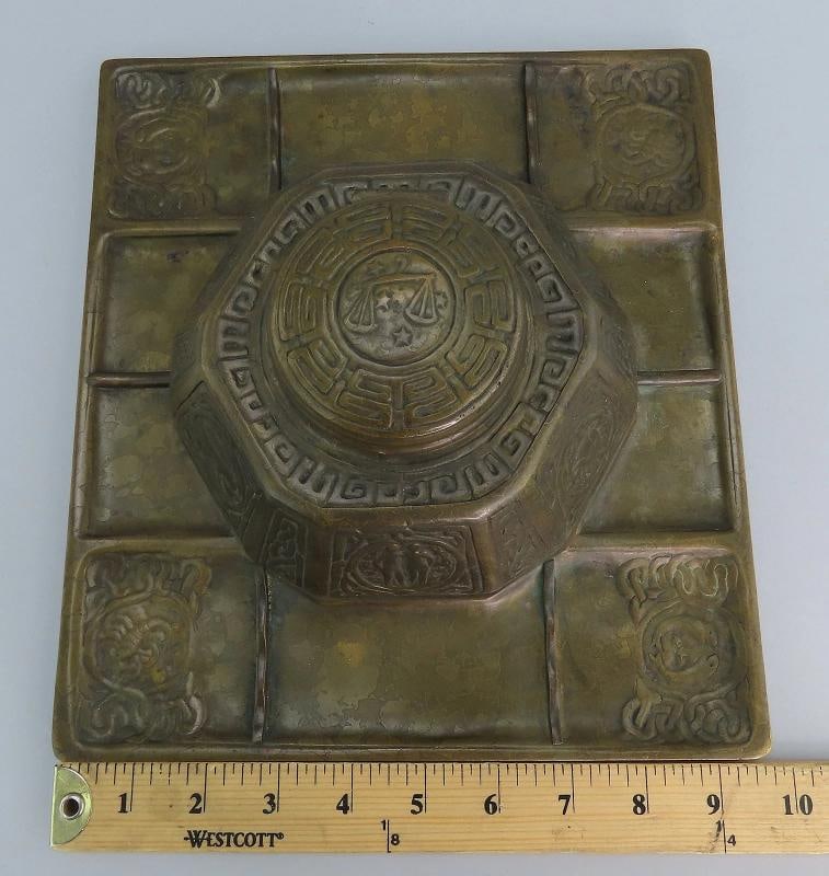 Fabulous Tiffany Studios Largest Zodiac 1073 Inkwell Desk Tray 10 3/4" x 9 3/4" - 5