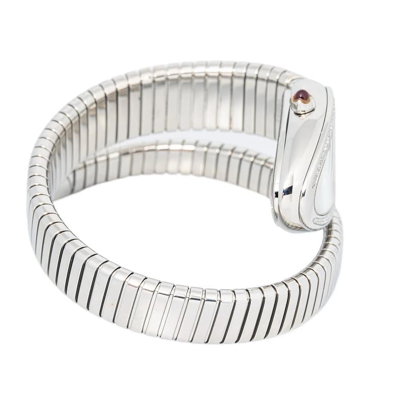 Bvlgari Serpenti SP35S SS Quartz Diamond Bezel White Dial Women Watch 23mm - 4