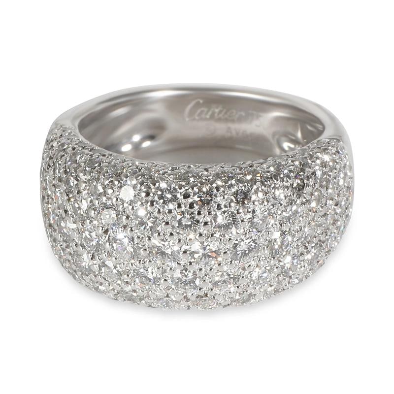 Cartier Vintage Diamond Ring in 18k White Gold 3.5 CTW: Condition: Pre-owned - Good,Shape: Round Brilliant,Side Stone Type: Diamond,Side Stone Weight (cts): 3.50,Metal Purity: 18k,With Original Box/Packaging: No,With Papers: No,Gross Weight (grams):
