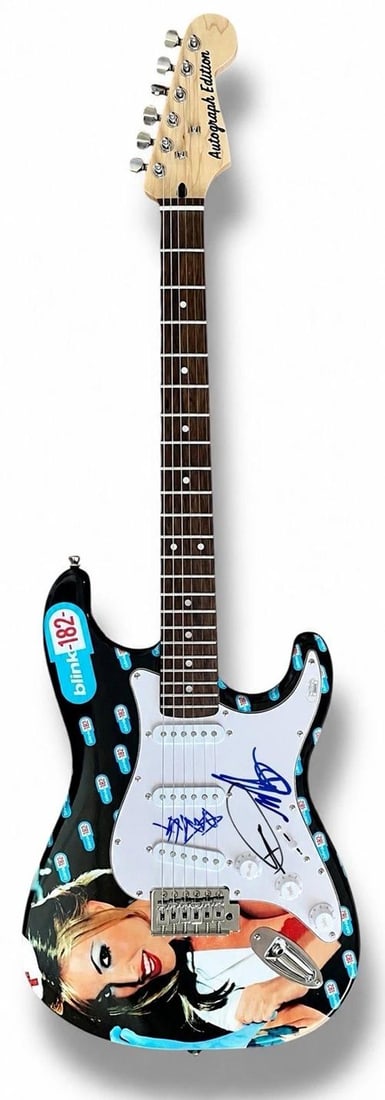 Blink 182 Signed Guitar Custom Graphics JSA COA Mark Hoppus Tom Delonge Barker - 2