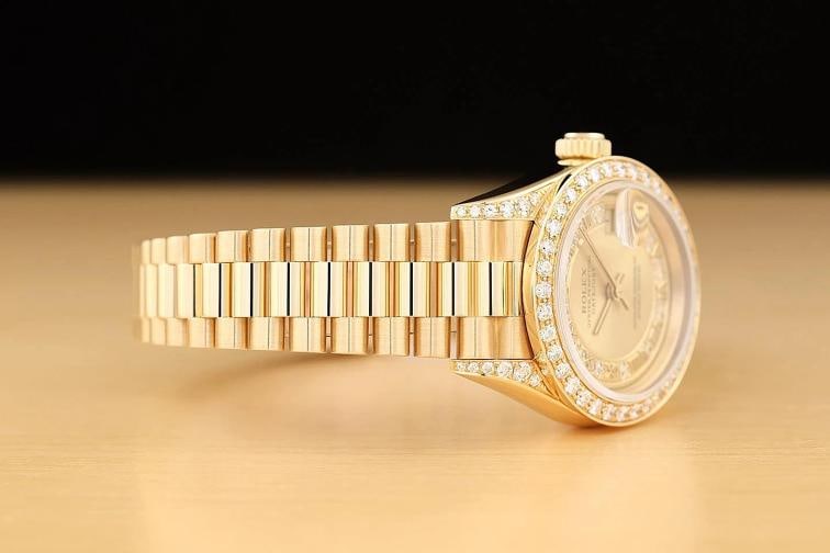 ROLEX PRESIDENT 69178 CHAMPAGNE ROMAN FACTORY MYRIAD DIAMOND 18K GOLD WATCH - 8