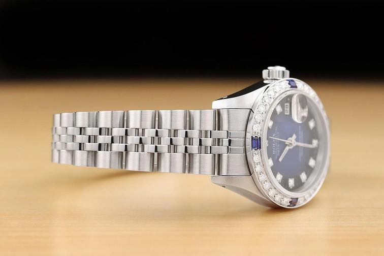 ROLEX DATEJUST 69174 18K WHITE GOLD STEEL BLUE VIGNETTE DIAMOND SAPPHIRE WATCH - 7