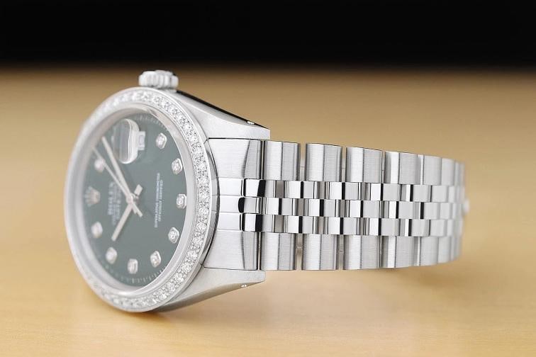 ROLEX MENS DATEJUST GREEN DIAL 18K GOLD STEEL DIAMOND WATCH w/ JUBILEE BAND - 4