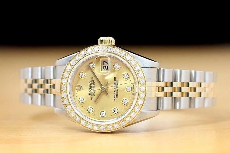 ROLEX LADIES DATEJUST 79173 CHAMPAGNE 18K YELLOW GOLD DIAMOND STEEL WATCH - 3
