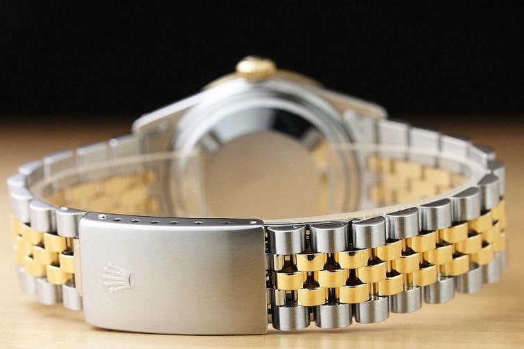 ROLEX MENS DATEJUST 16013 RED VIGNETTE 18K YELLOW GOLD RUBY DIAMOND STEEL WATCH - 6