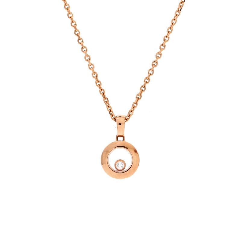 Chopard Happy Diamonds Round Pendant Necklace 18K Rose Gold with 1 Floating: Condition: Pre-owned - Good,Brand: Chopard,Main Stone: Diamond,Metal: 18K Rose Gold,Metal Purity: 18K,Style: Pendant,Type: Necklace,Color: Rose Gold,Material: Unknown Condition: Great. Moderate wear