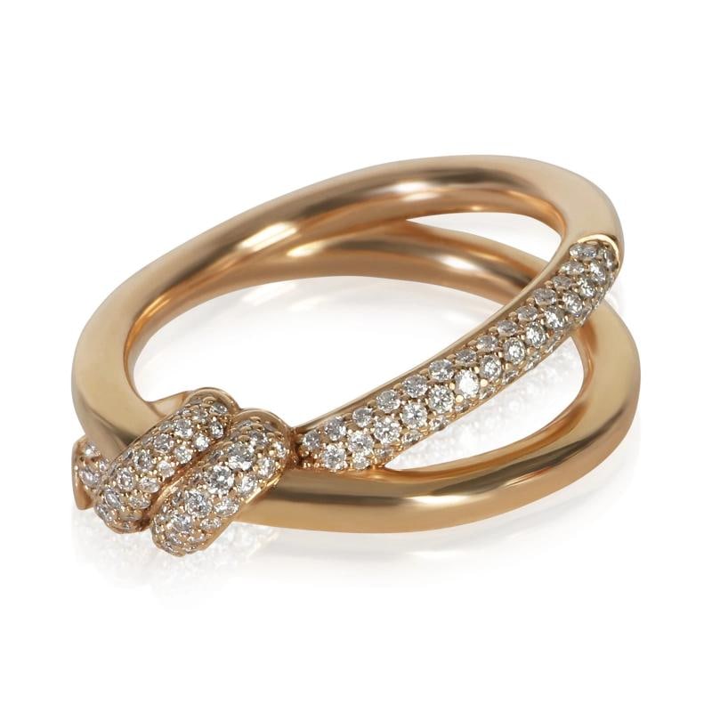 Tiffany & Co. Rose Gold Diamond Double Row Knot Ring: Condition: Pre-owned - Good,Shape: Round Brilliant,With Original Box/Packaging: Yes,With Papers: Yes,Side Stone Type: Diamond,Side Stone Weight (cts): 0.32,Metal Purity: 18k,Gross Weight (grams):