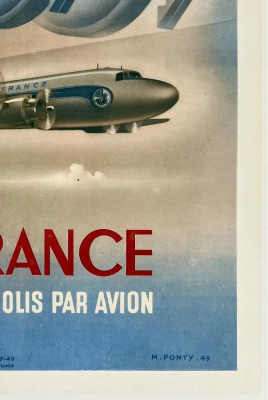 Original Vintage Poster AIR FRANCE - COLIS PAR AVION Airline 13" x 20"LINEN RARE - 5