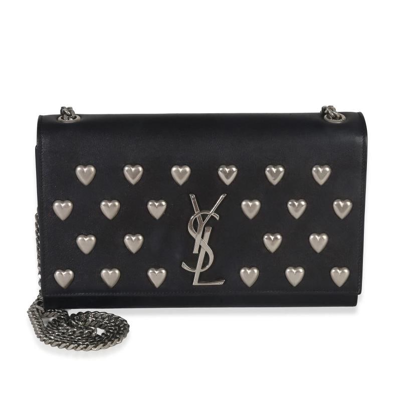 Saint Laurent Black Smooth Calfskin Studded Heart Medium Kate Chain Bag: Condition: Pre-owned - Good,Dimensions: 9.25 x 5.75 x 2,Handbag Accessories: None,Bag Width: 9.25 in,Bag Depth: 2 in,Bag Height: 5.75 in,Department: Unisex,Style: Shoulder Bag,Material: