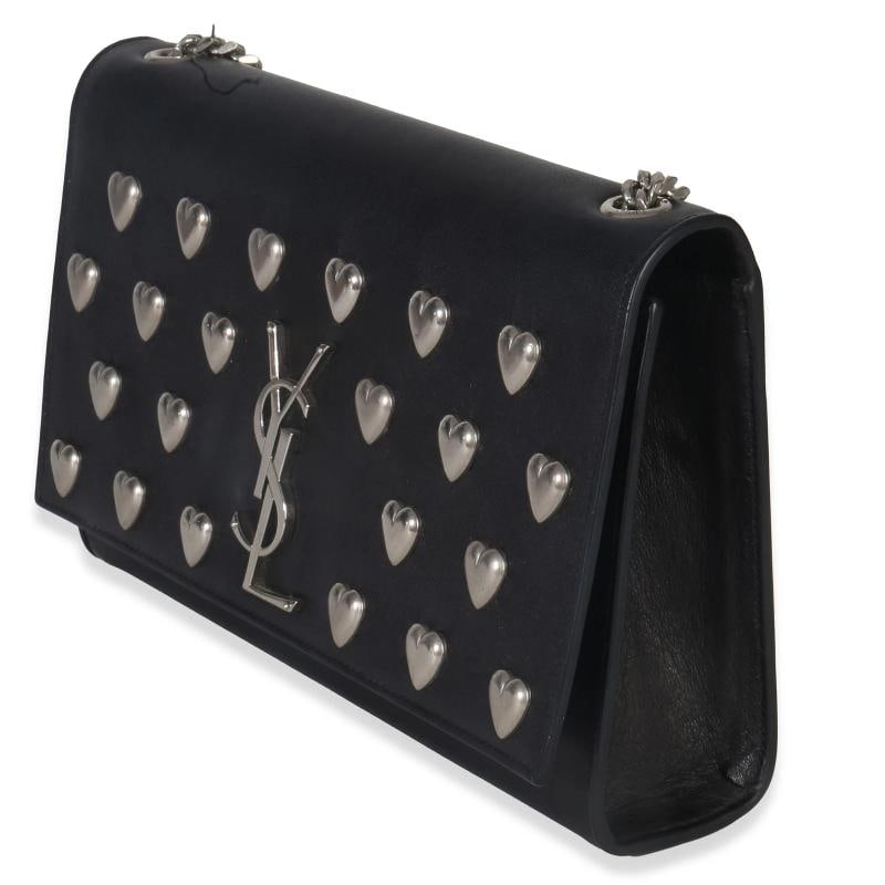 Saint Laurent Black Smooth Calfskin Studded Heart Medium Kate Chain Bag - 3