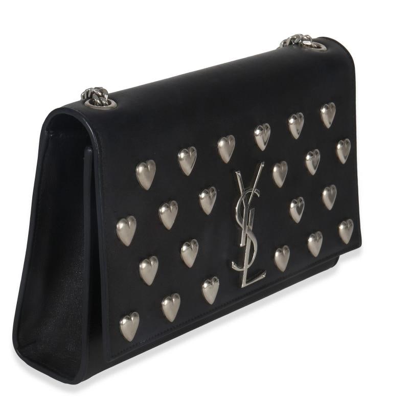 Saint Laurent Black Smooth Calfskin Studded Heart Medium Kate Chain Bag - 4