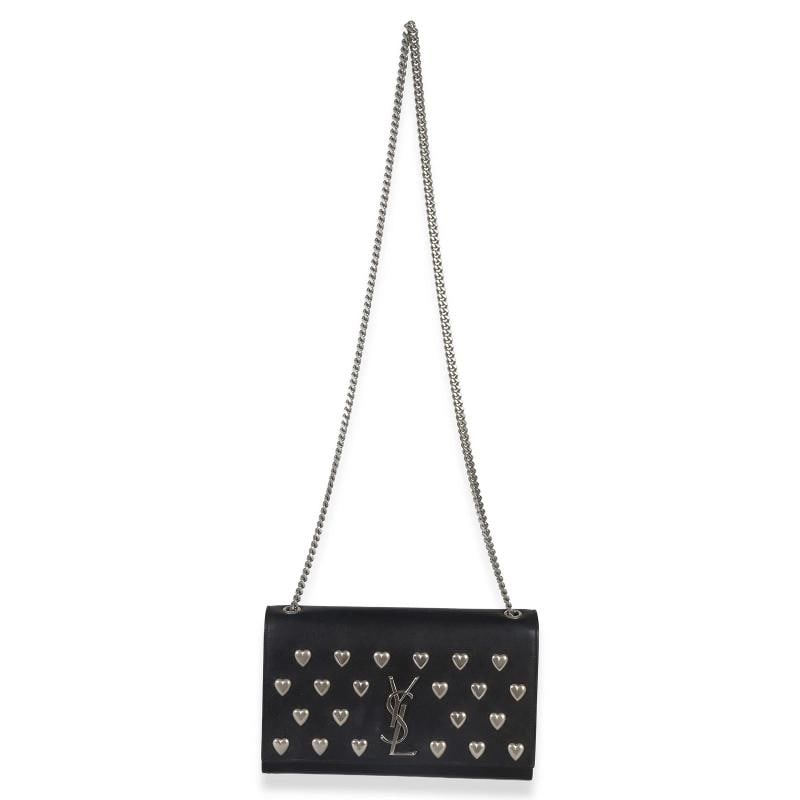 Saint Laurent Black Smooth Calfskin Studded Heart Medium Kate Chain Bag - 6