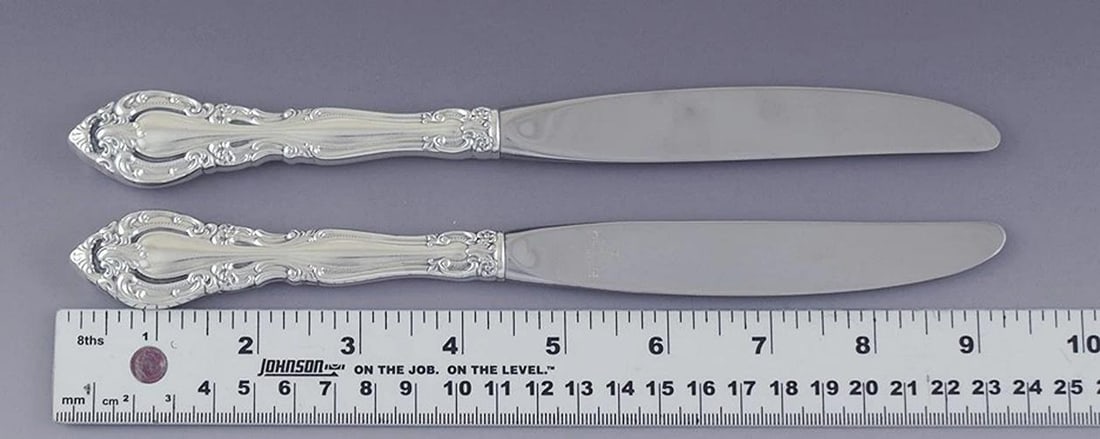 12 Alvin Vivaldi Pattern Sterling Silver & Stainless Dinner Knives - 3