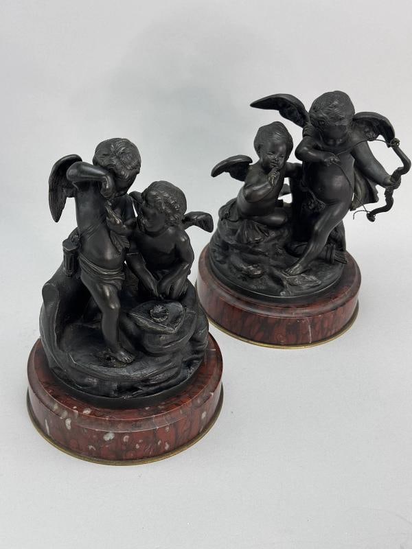 Superb Pair c1860s French Sevres Bronze Putti Cherub Statues w Red Marble Bases - 10