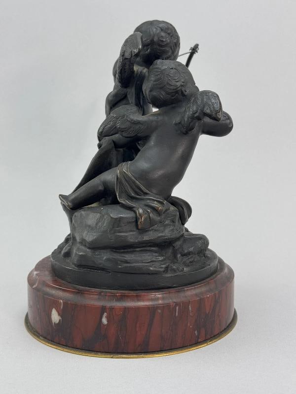 Superb Pair c1860s French Sevres Bronze Putti Cherub Statues w Red Marble Bases - 3